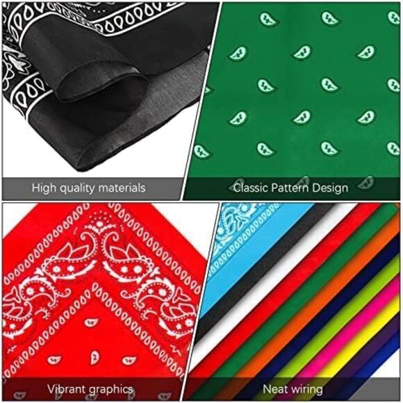 12 Pack Multicolor Paisley Bandanas Large 22x22in Head Wrap Neck Scarf - Picture 3 of 3